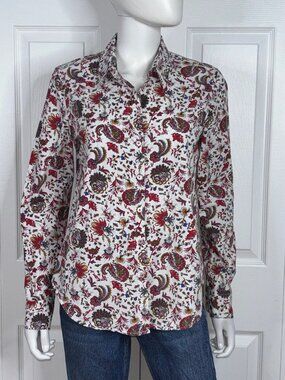Saint James White Floral Button-Up Blouse with Red and Green Pattern